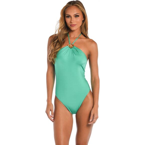 Sunshine 79 Seagreen High Neck Halter One Piece Swimsuit Size 10 - Picture 1 of 14